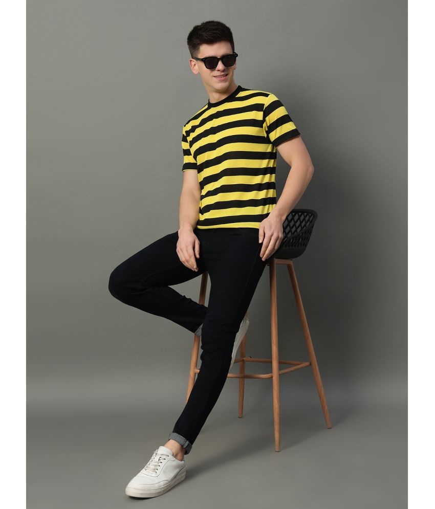     			GET GOLF Cotton Blend Regular Fit Striped Half Sleeves Men's Round T-Shirt - Yellow ( Pack of 1 )