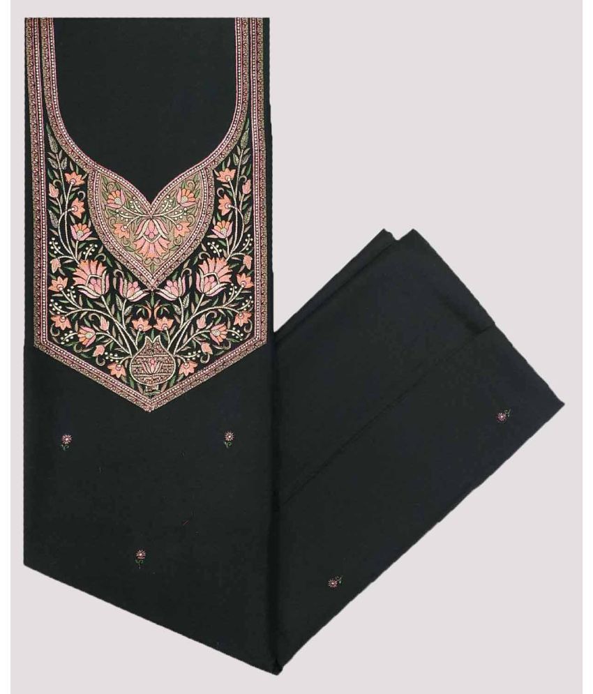     			KASHMIRI Unstitched Cotton Embroidered Dress Material - Black ( Pack of 1 )