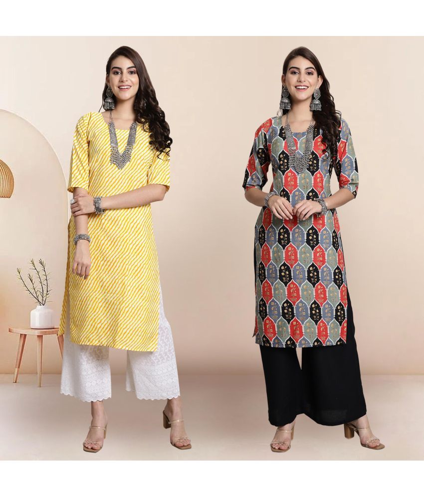     			1 Stop Fashion Pack of 2 Crepe Printed Straight Women's Kurti - ( Multicolor2 )