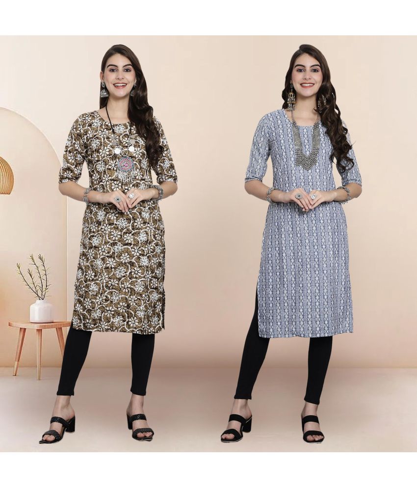     			1 Stop Fashion Pack of 2 Crepe Printed Straight Women's Kurti - ( Multicolor4 )