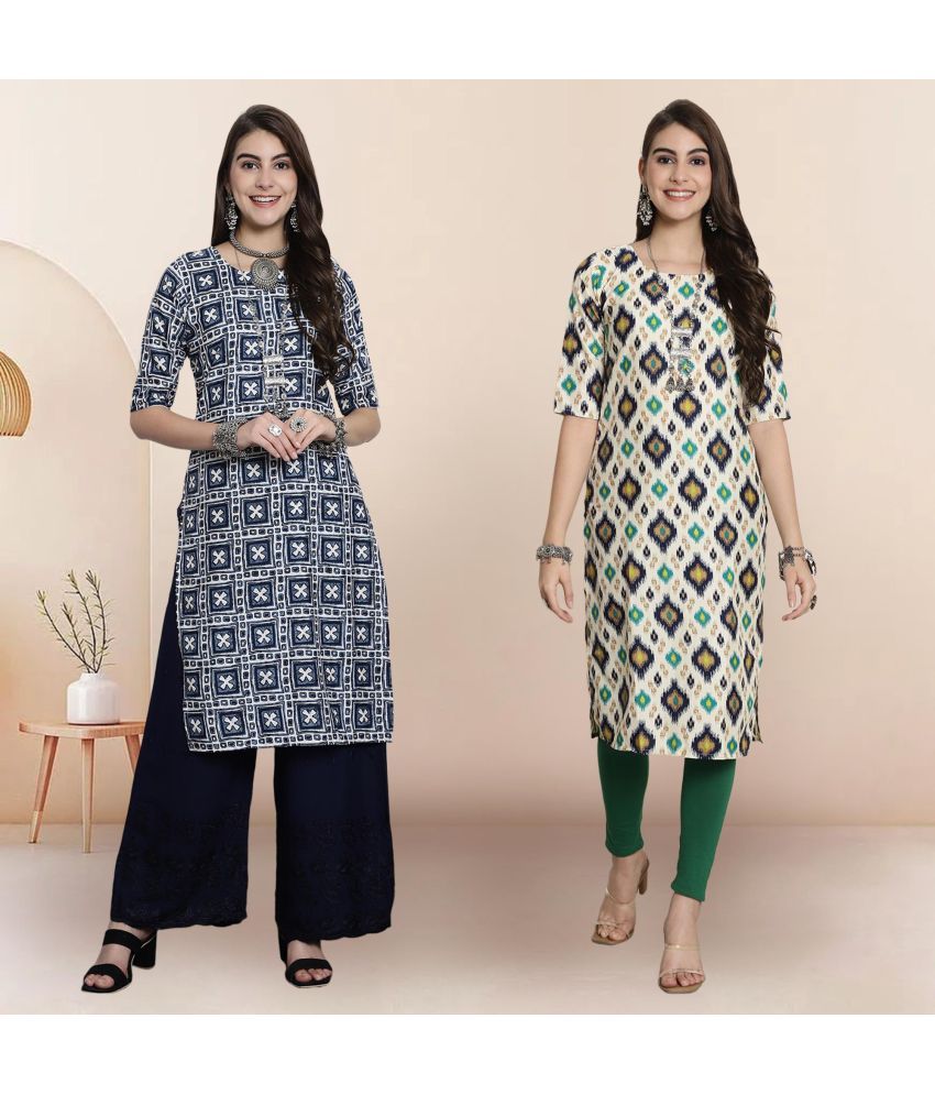     			1 Stop Fashion Pack of 2 Crepe Printed Straight Women's Kurti - ( Multicolor4 )