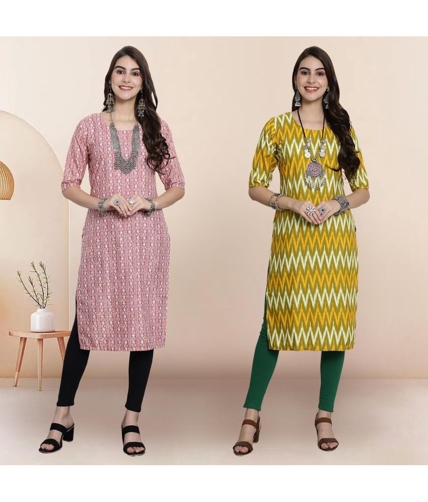     			1 Stop Fashion Pack of 2 Crepe Printed Straight Women's Kurti - ( Multicolor1 )