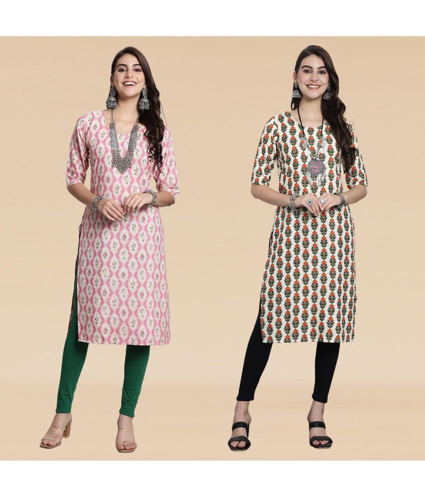     			Ethnicbasket Pack of 2 Crepe Printed Straight Women's Kurti - ( Multicolor4 )