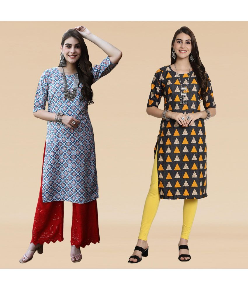     			Ethnicbasket Pack of 2 Crepe Printed Straight Women's Kurti - ( Multicolor1 )