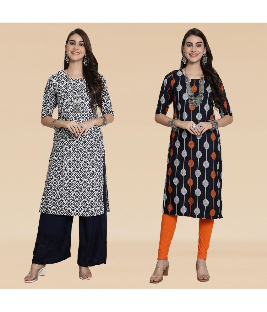     			Ethnicbasket Pack of 2 Crepe Printed Straight Women's Kurti - ( Multicolor1 )