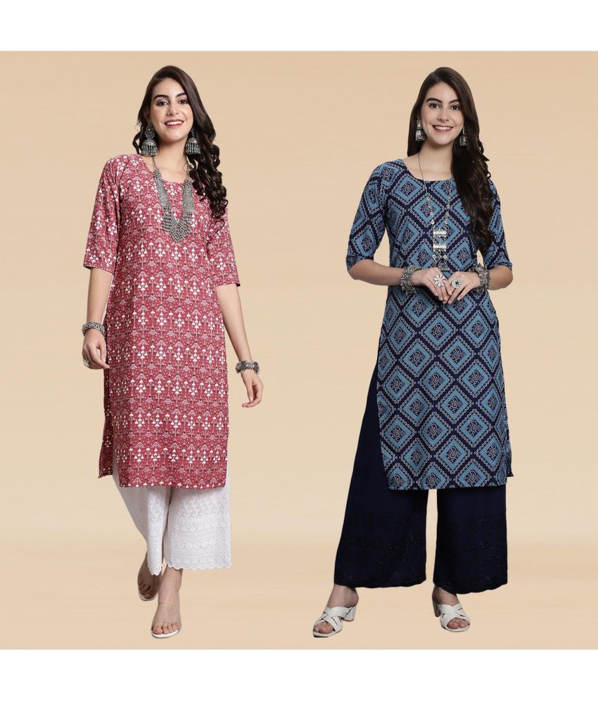     			Ethnicbasket Pack of 2 Crepe Printed Straight Women's Kurti - ( Multicolor3 )