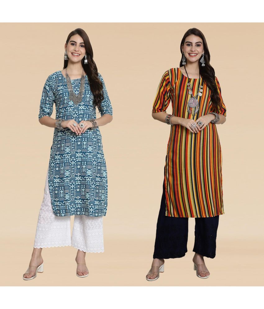     			Ethnicbasket Pack of 2 Crepe Printed Straight Women's Kurti - ( Multicoloured )