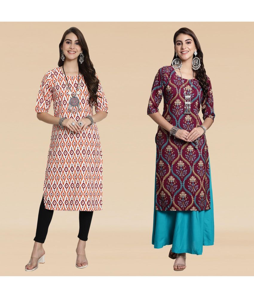     			Ethnicbasket Pack of 2 Crepe Printed Straight Women's Kurti - ( Multicolor2 )