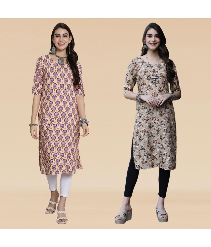     			Ethnicbasket Pack of 2 Crepe Printed Straight Women's Kurti - ( Multicolor1 )