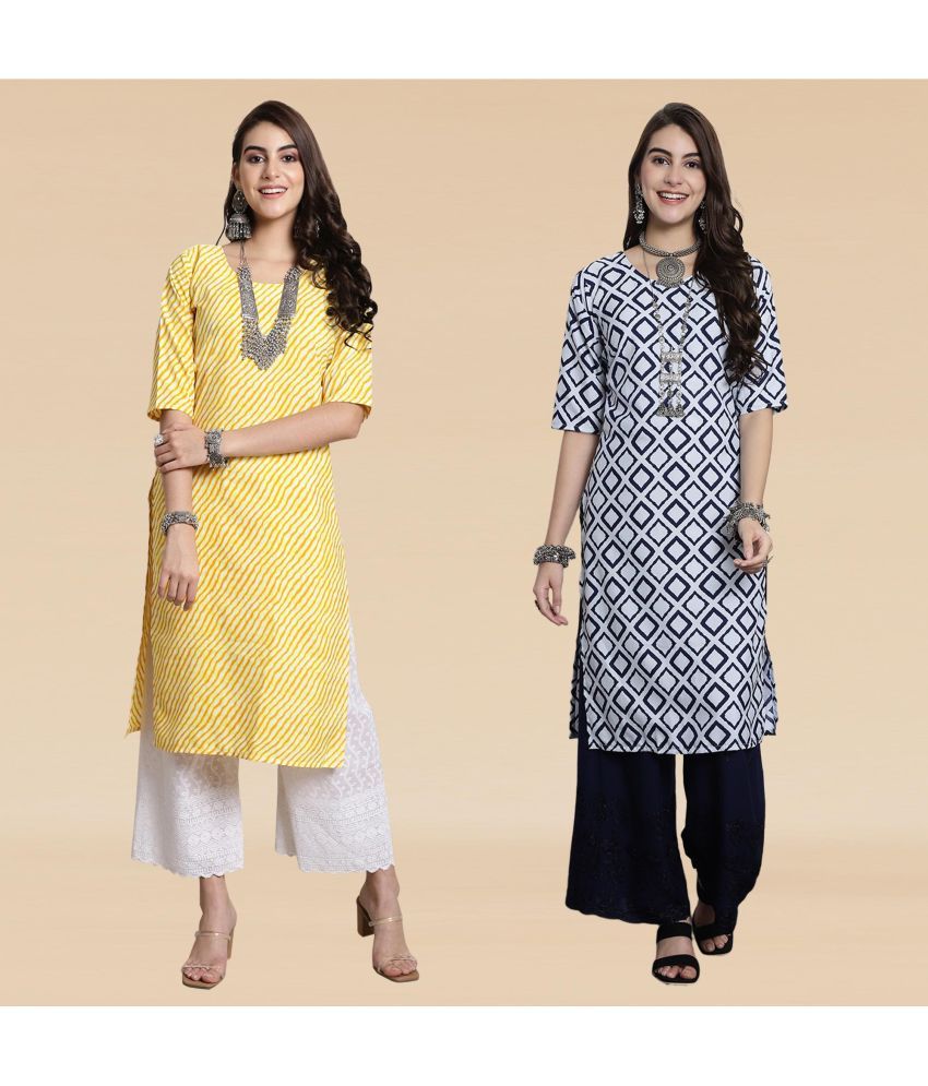     			Ethnicbasket Pack of 2 Crepe Printed Straight Women's Kurti - ( Multicoloured )