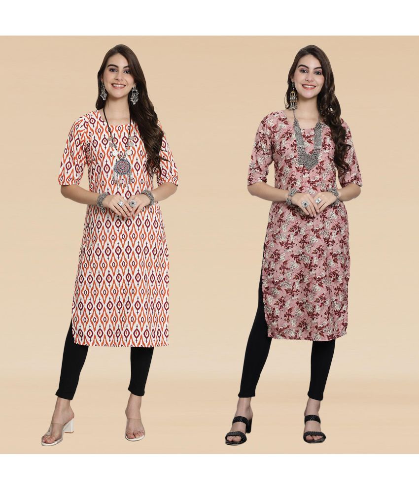     			Ethnicbasket Pack of 2 Crepe Printed Straight Women's Kurti - ( Multicoloured )