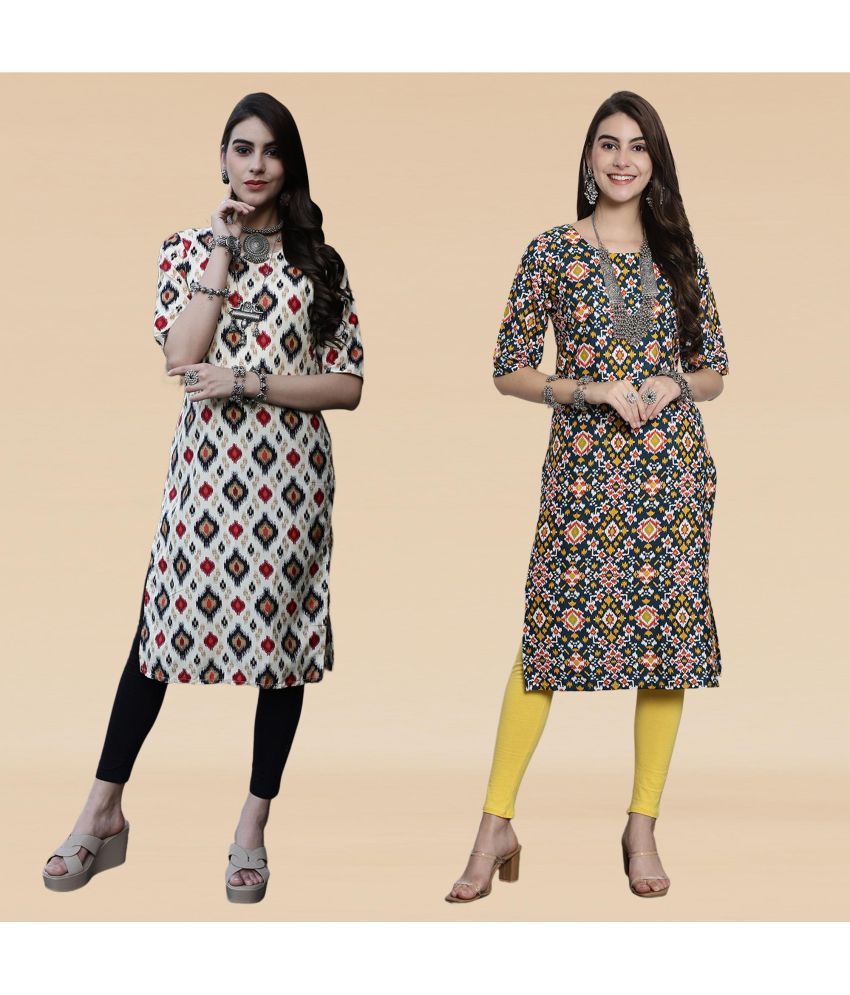     			Ethnicbasket Pack of 2 Crepe Printed Straight Women's Kurti - ( Multicolor1 )