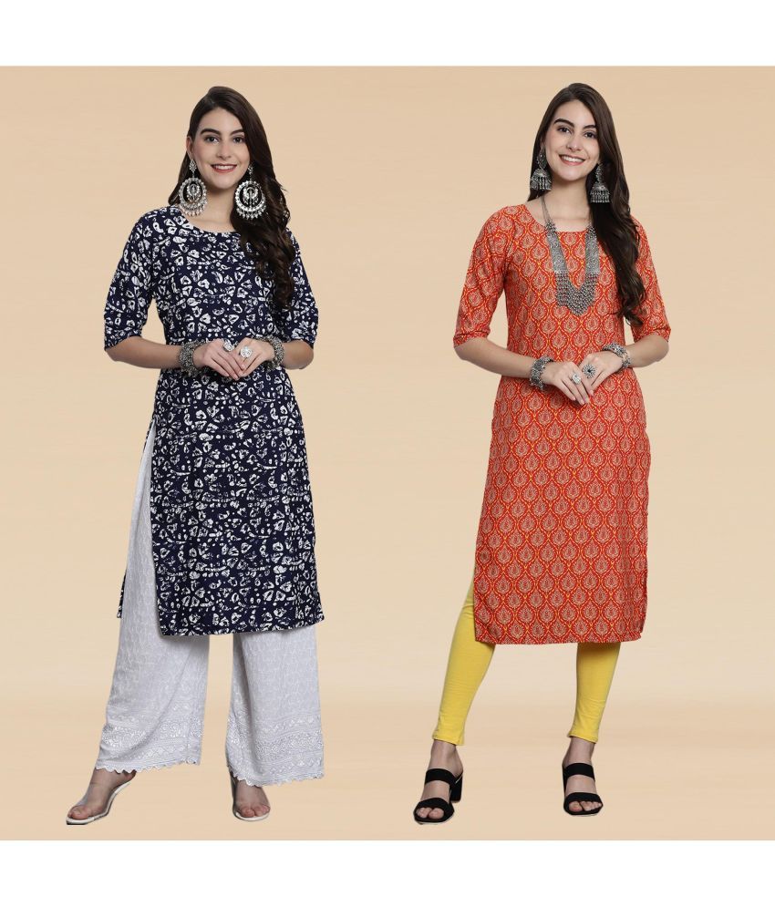     			Ethnicbasket Pack of 2 Crepe Printed Straight Women's Kurti - ( Multicolor3 )