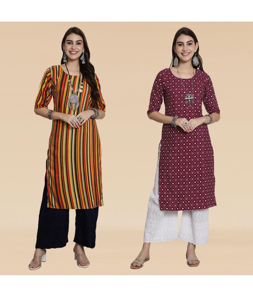     			Ethnicbasket Pack of 2 Crepe Printed Straight Women's Kurti - ( Multicolor4 )