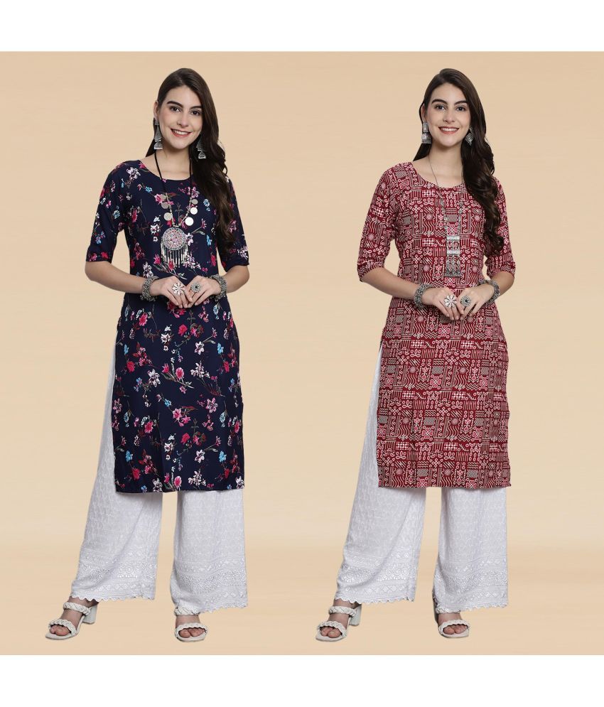     			Ethnicbasket Pack of 2 Crepe Printed Straight Women's Kurti - ( Multicolor1 )