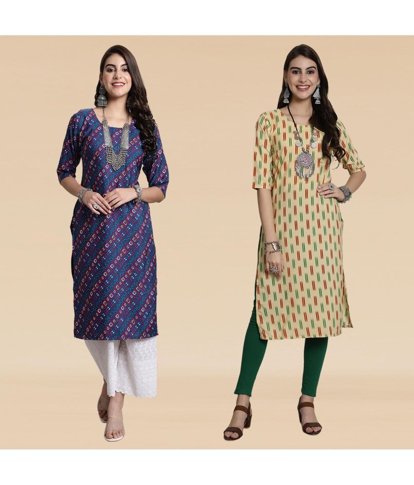     			Ethnicbasket Pack of 2 Crepe Printed Straight Women's Kurti - ( Multicolor4 )