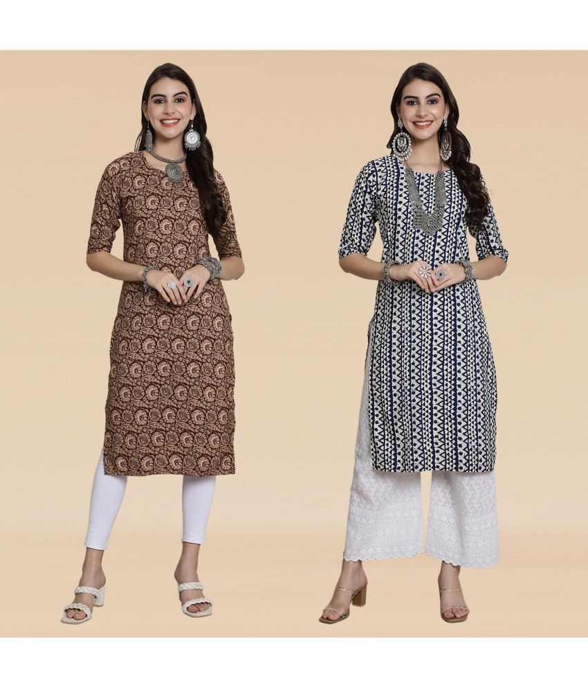     			Ethnicbasket Pack of 2 Crepe Printed Straight Women's Kurti - ( Multicolor2 )