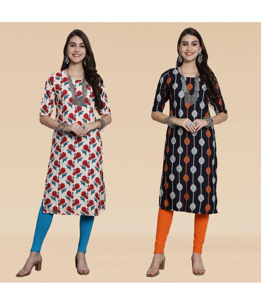     			Ethnicbasket Pack of 2 Crepe Printed Straight Women's Kurti - ( Multicolor1 )