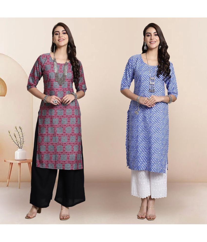     			1 Stop Fashion Pack of 2 Crepe Printed Straight Women's Kurti - ( Multicolor4 )