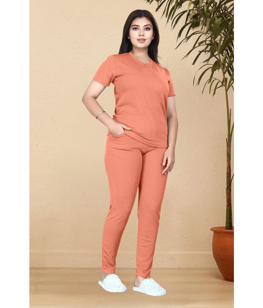     			DTR FASHION Peach Cotton Blend Solid Tracksuit - Pack of 1