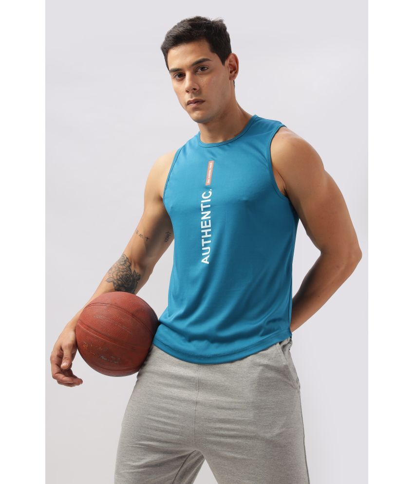     			FABRIPPLE Polyester Regular Fit Printed Sleeveless Men's Round T-Shirt - Blue ( Pack of 1 )