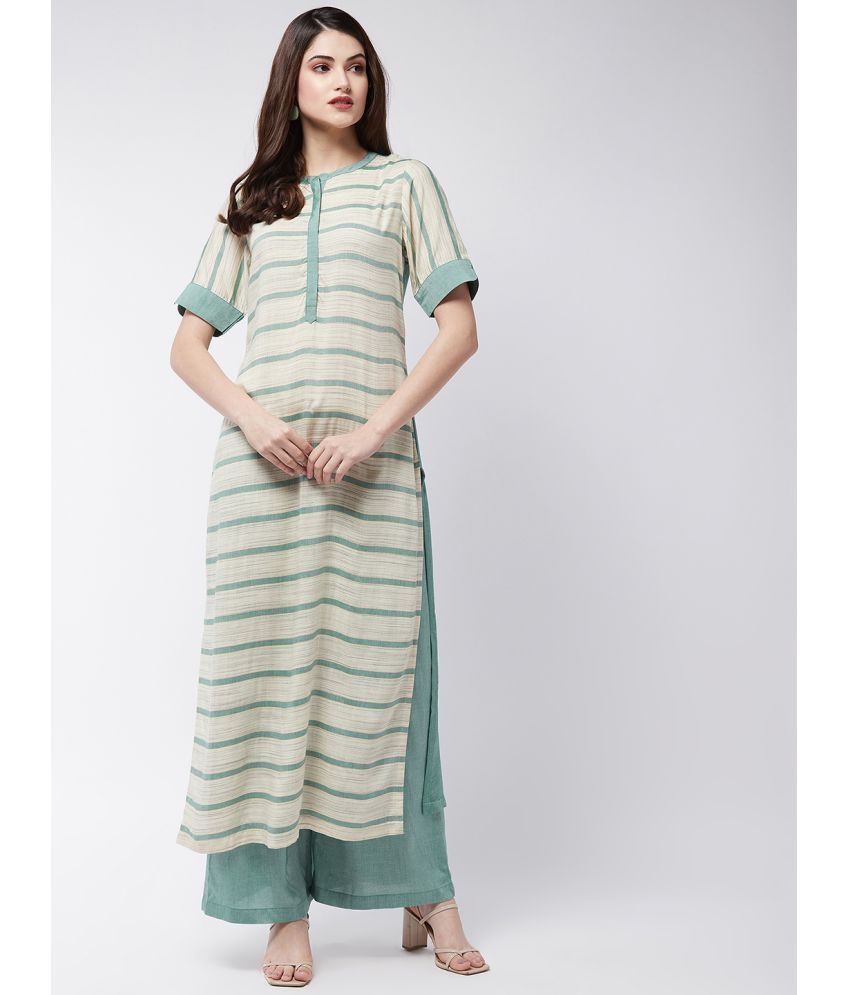     			Pannkh Pack of 1 Rayon Striped Straight Women's Kurti - ( Green )