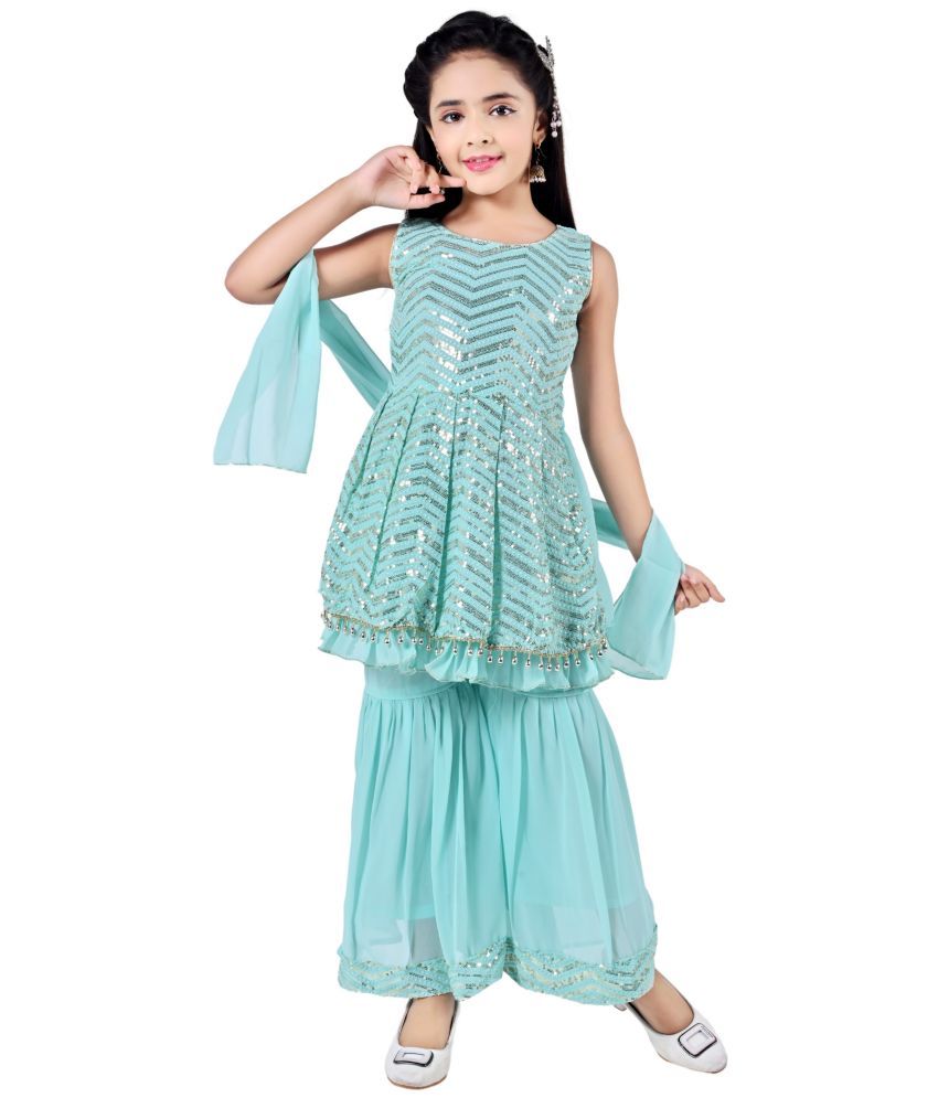     			Arshia Fashions Girls Georgette Kurta and Sharara Set ( Pack of 1 , Blue )