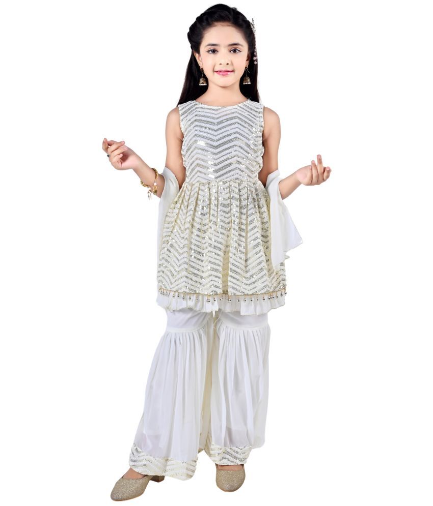     			Arshia Fashions Girls Georgette Kurta and Sharara Set ( Pack of 1 , White )