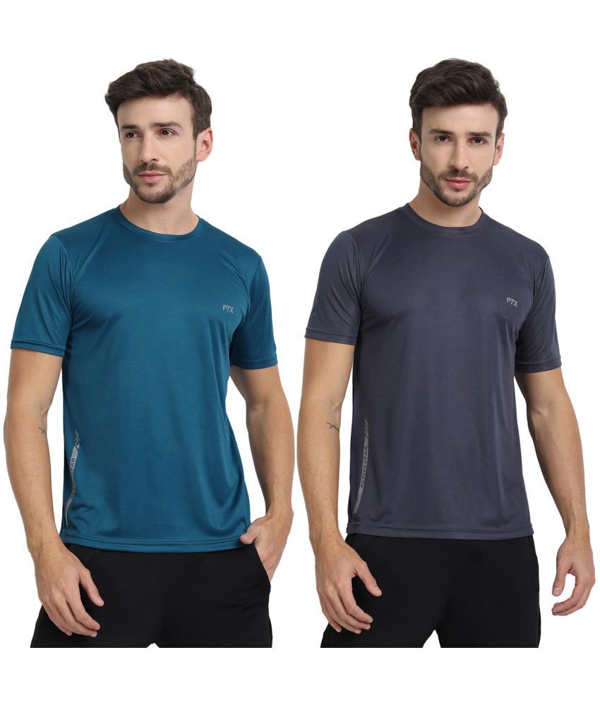     			FTX Polyester Regular Fit Solid Half Sleeves Men's Round T-Shirt - Grey ( Pack of 2 )