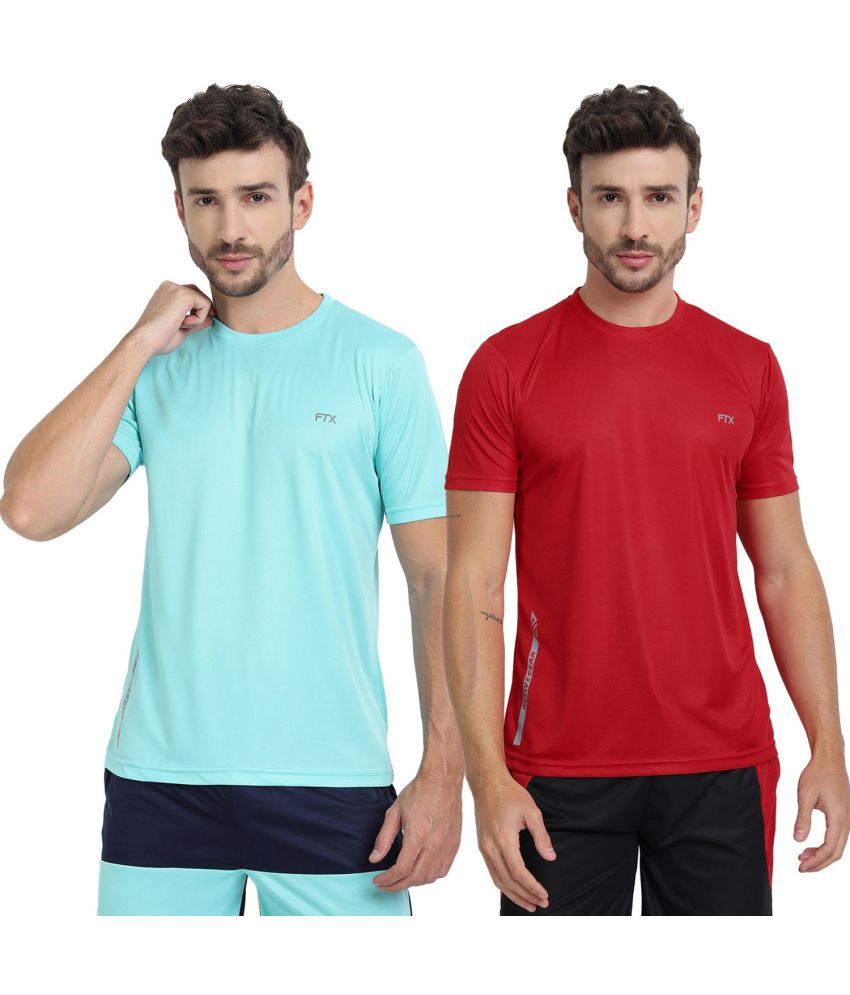     			FTX Polyester Regular Fit Solid Half Sleeves Men's Round T-Shirt - Aqua Blue ( Pack of 2 )