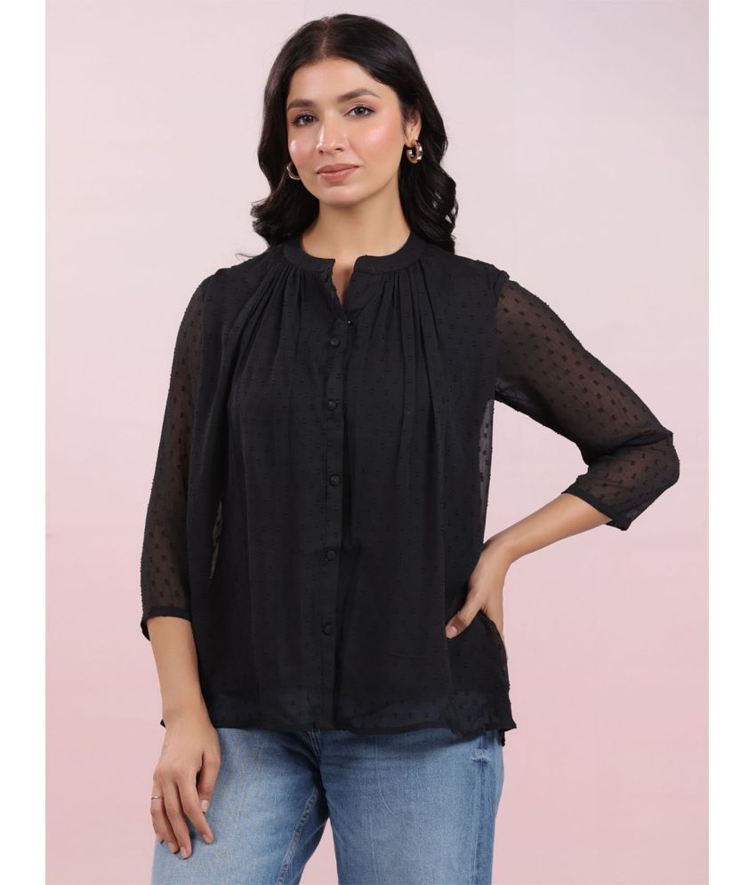     			Janasya Black Chiffon Women's Regular Top ( Pack of 1 )