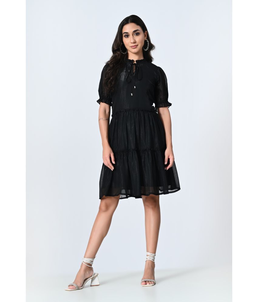     			OTIRA Georgette Solid Knee Length Women's Fit & Flare Dress - Black ( Pack of 1 )