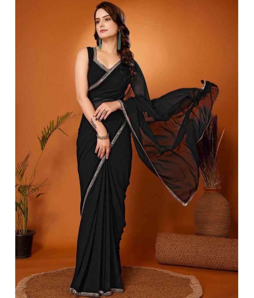     			SHANTABA EXPORT Pack of 1 Georgette Solid Saree With Blouse Piece ( Black )