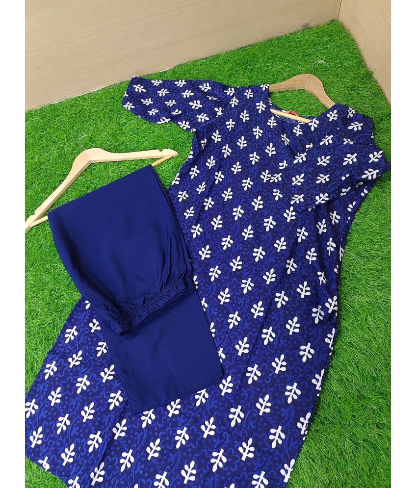     			1 Stop Fashion Pack of 1 Crepe Printed Straight Women's Kurti - ( Blue )