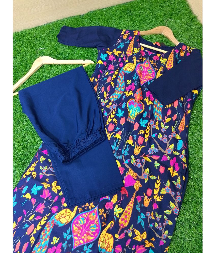     			1 Stop Fashion Pack of 1 Crepe Printed Straight Women's Kurti - ( Navy )