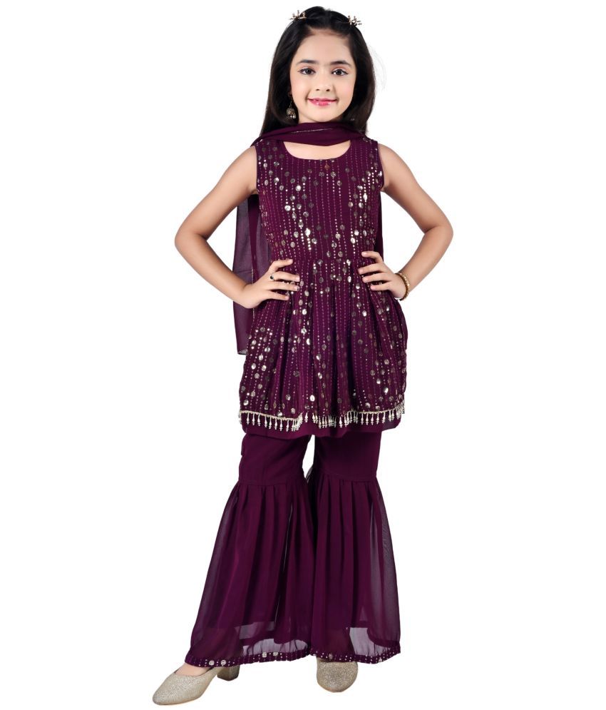     			Arshia Fashions Girls Georgette Kurta and Sharara Set ( Pack of 1 , Wine )