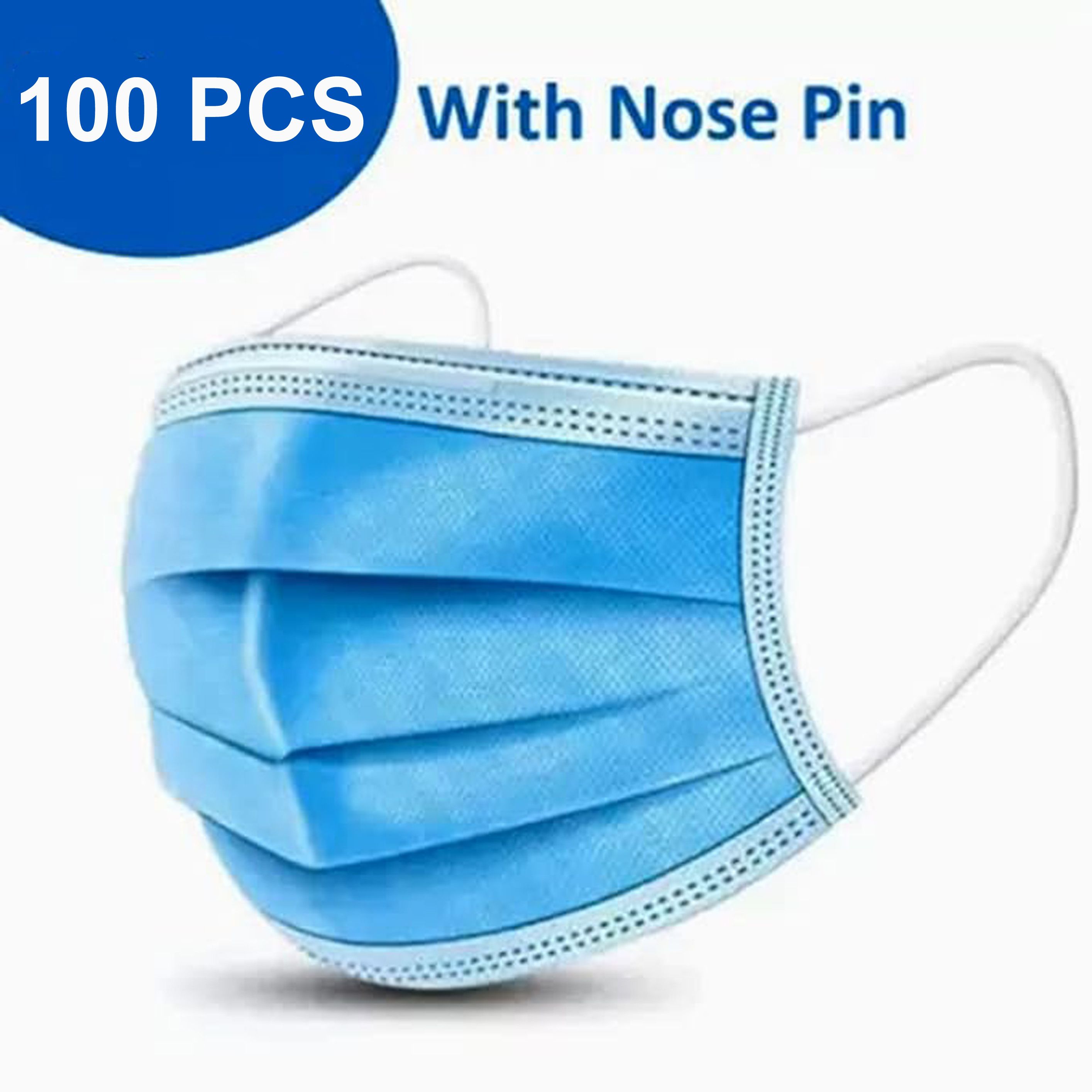     			BLAQUE 3 Ply Anti Viral, Anti Pollution Surgical Disposable Face Mask With Nose Pin & Meltblown Layer- Pack of 100 (Blue)