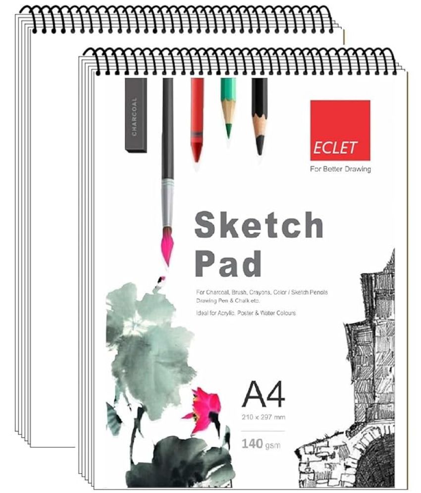     			Eclet A4 | 50 Sheets 140GSM | Durable Acid Free Drawing Paper | Top Spiral-Bound Sketchpad for Artists, Kids & Professionals for Marker Colored Pencil Charcoal Pastels set of 1