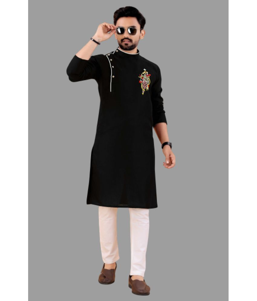     			KC Kunj Creation Black Cotton Blend Regular Fit Men's Kurta Pyjama Set ( Pack of 1 )