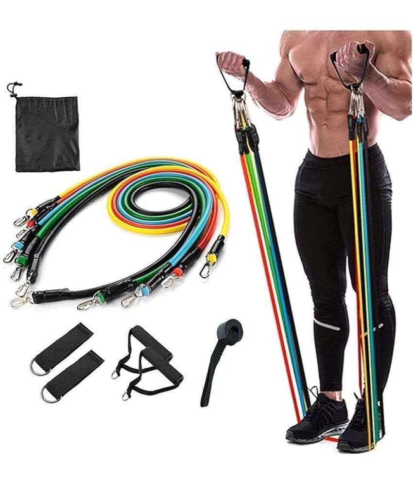     			Resistance Band Set with Handles, Portable Toning Tubes with Door Anchor & Foam Handles. Resistance Tube Kit with Bag and Ankle Straps Included. (11 Pieces Tube Set), Multicolor