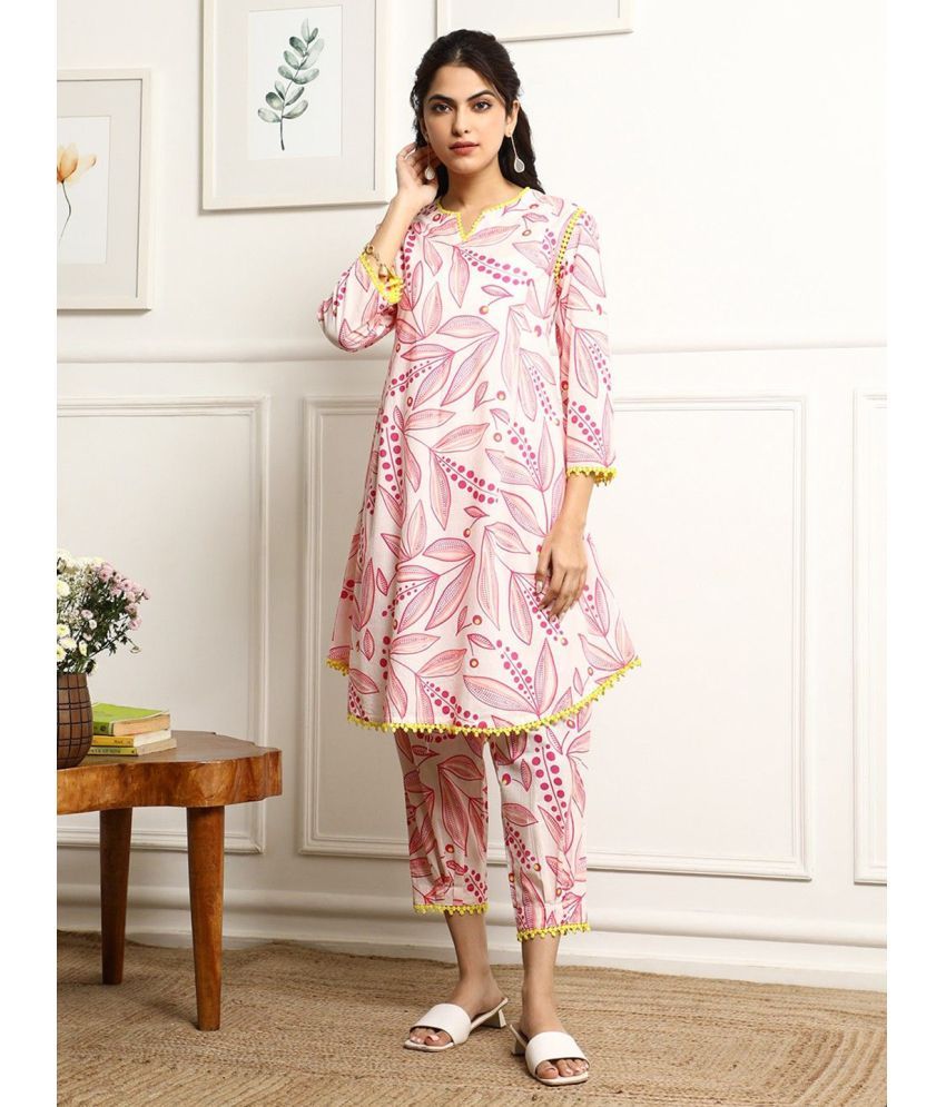     			Royal Export Cotton Blend Printed Kurti With Pants Women's Stitched Salwar Suit - Pink ( Pack of 1 )