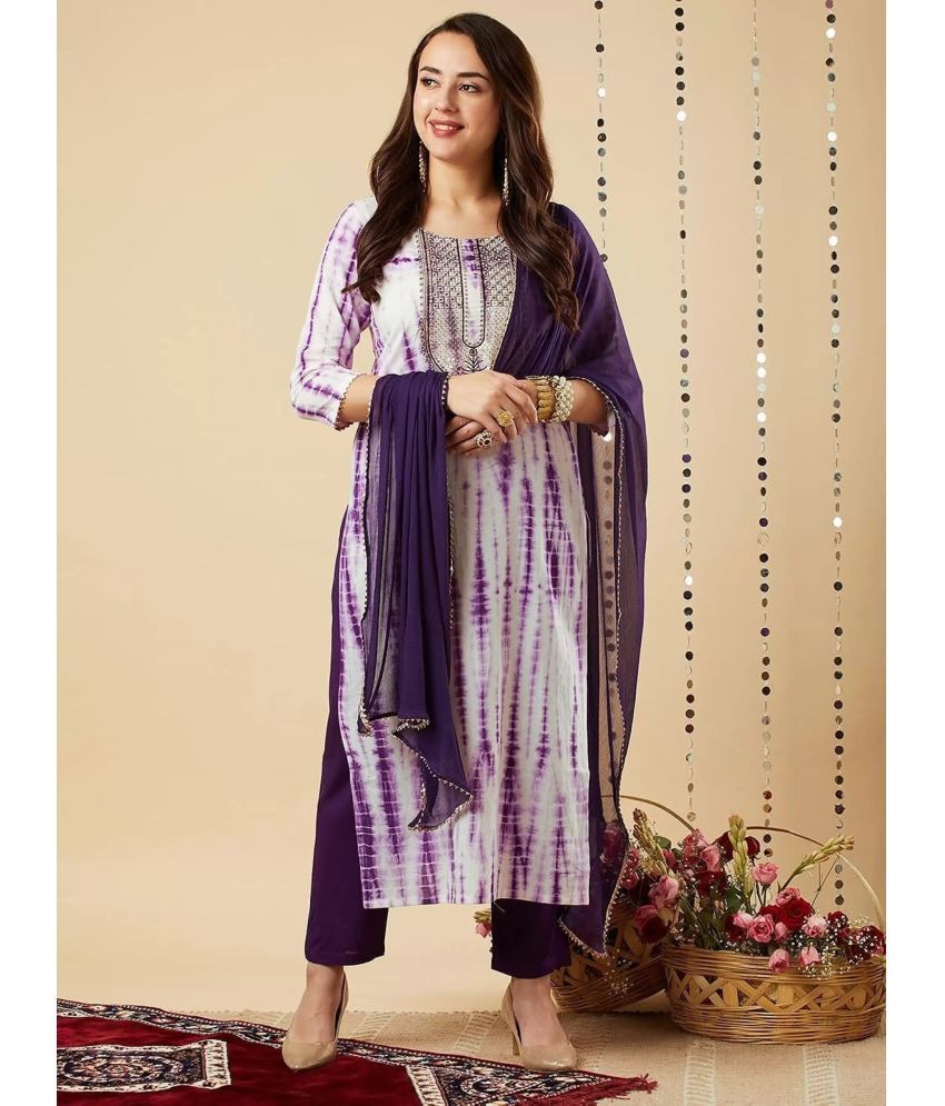     			Royal Export Viscose Dyed Kurti With Pants Women's Stitched Salwar Suit - Purple ( Pack of 1 )