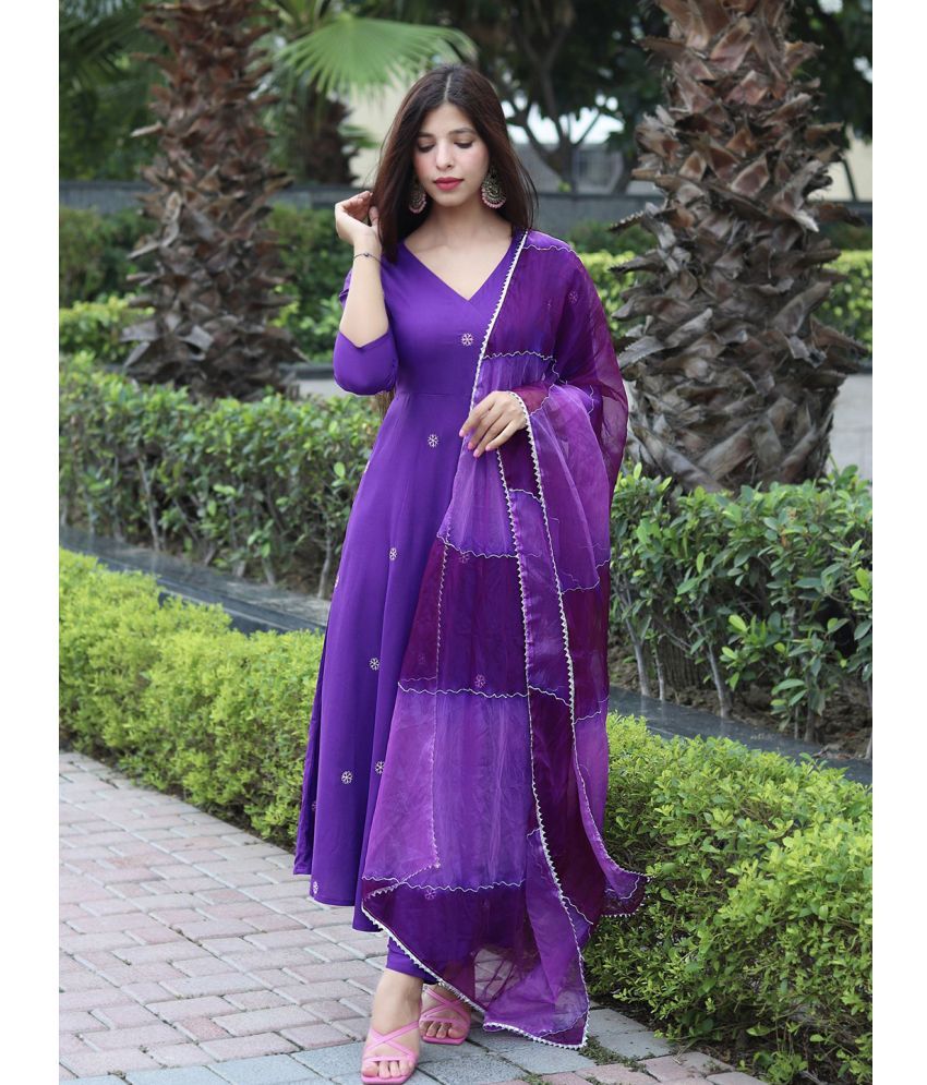     			Royal Export Viscose Embroidered Kurti With Pants Women's Stitched Salwar Suit - Purple ( Pack of 1 )