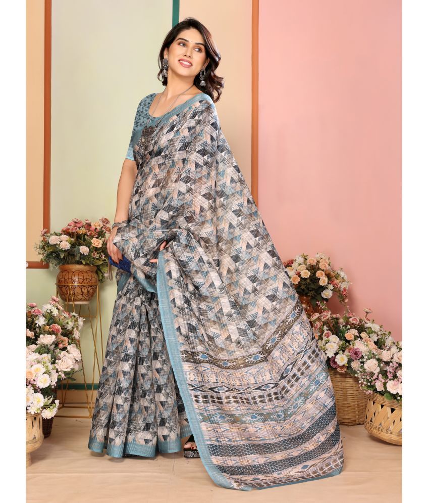     			Sidhidata Pack of 1 Linen Printed Saree With Blouse Piece ( Sea Green )