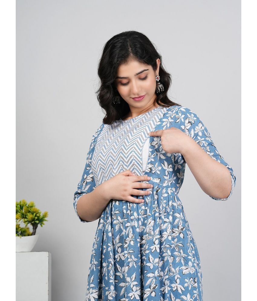     			Hetsa Light Blue Cotton Maternity Kurta