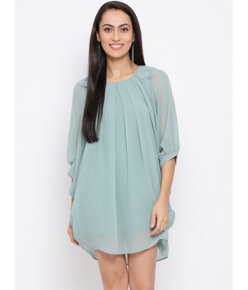     			OTIRA Georgette Solid Above Knee Women's A-line Dress - Green ( Pack of 1 )