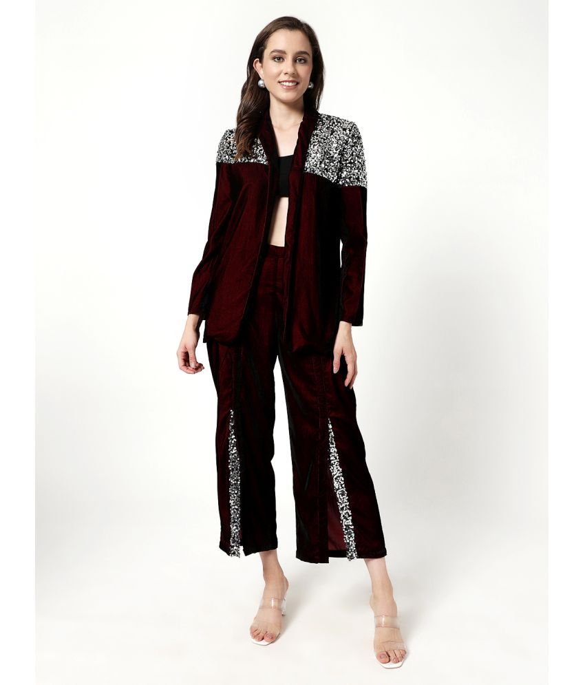     			Zima Leto Maroon Solid Pant Top Set