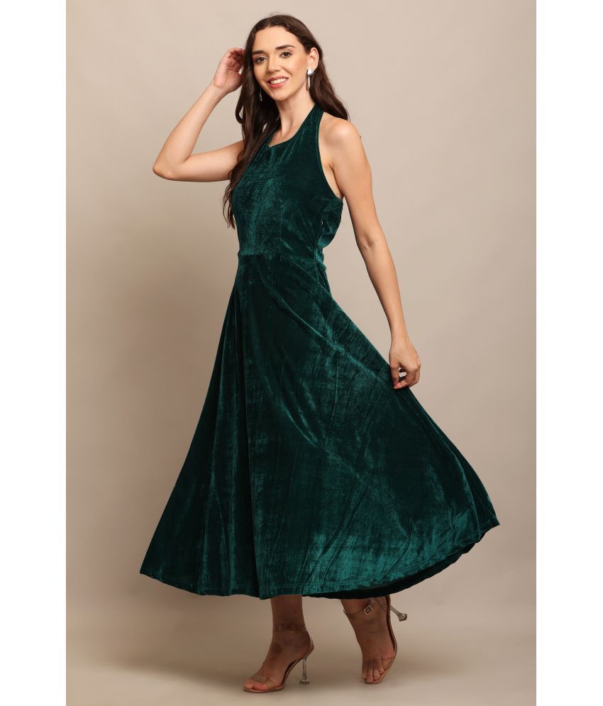     			angad tewatia Velvet Solid Ankle Length Women's Fit & Flare Dress - Green ( Pack of 1 )