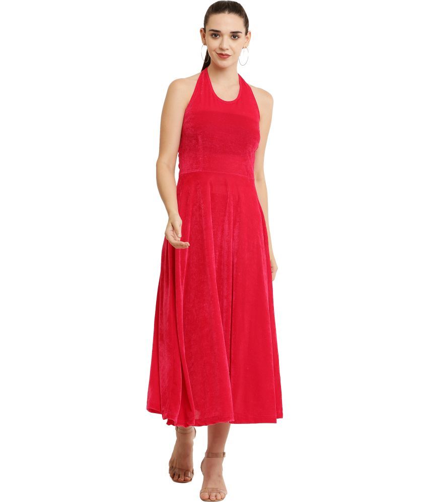     			angad tewatia Velvet Solid Ankle Length Women's Fit & Flare Dress - Red ( Pack of 1 )