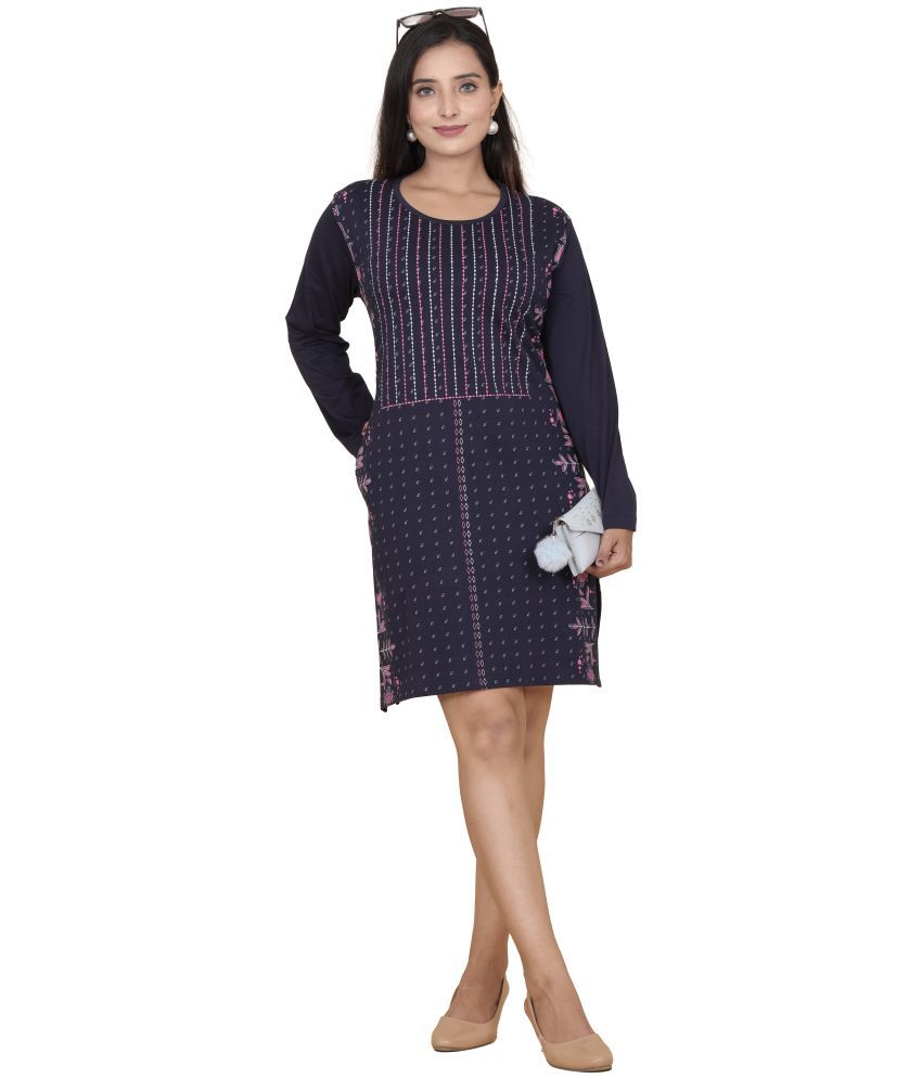     			just love Pack of 1 Cotton Blend Printed Straight Women's Kurti - ( Navy )